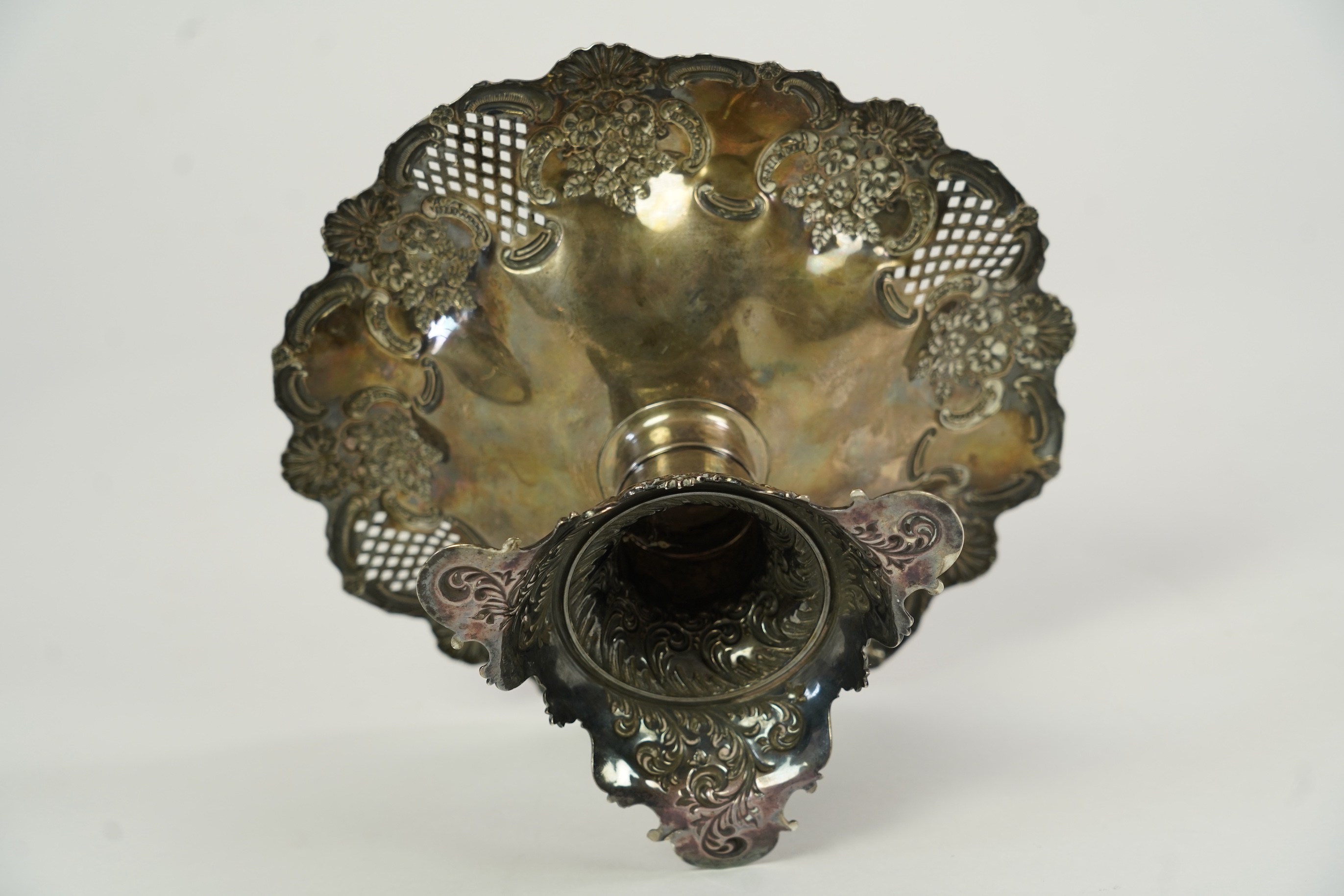 A late Victorian pierced repousse silver pedestal bowl, by Fenton Brothers Ltd
